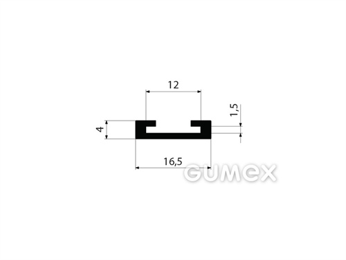 Gumový profil tvaru "C", 16,5x4mm, na hrúbku plechu 1,5mm, na šírku plechu 12mm, 2-prúd, 60°ShA, EPDM, -40°C/+100°C, čierny